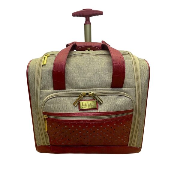Nicole Miller Womens Beige & Red Rolling Tote Bag With Front Pocket - Picture 1 of 15